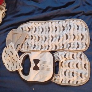 Bibs, Burp cloth, hats, pair of mittens